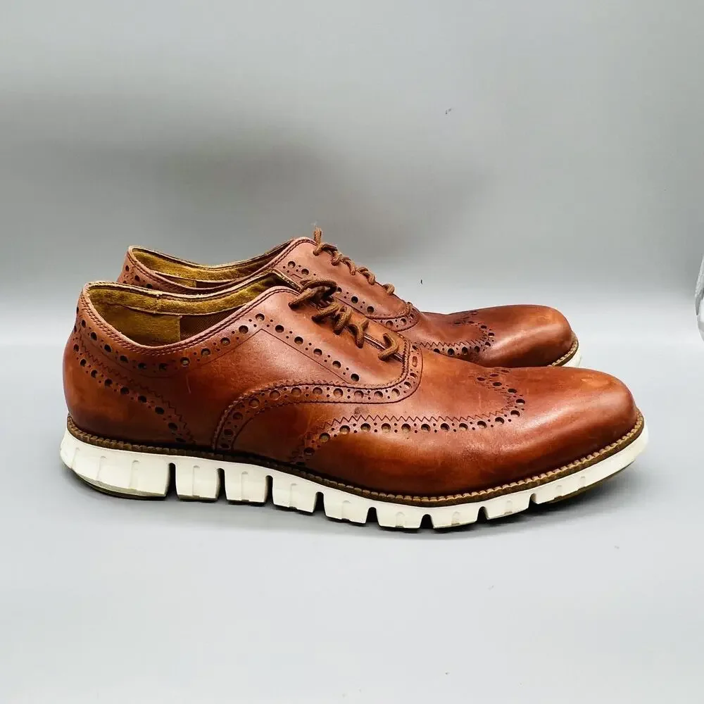 Cole Haan Shoes Mens 11.5 Brown Leather Grand OS Wingtip Oxford Dress Brogue